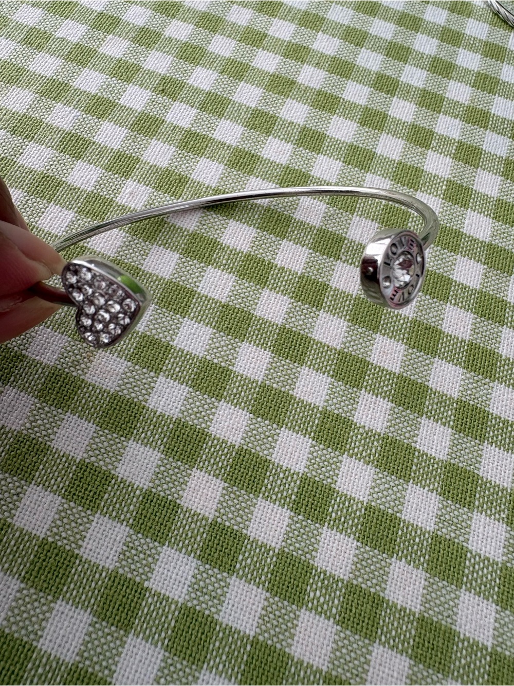 Silver Open Heart Crystal Bangle Bracelet